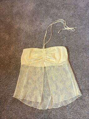 T.J.Maxx Pale Yellow Lace Halter Babydoll Top